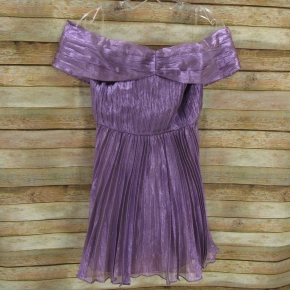 Collective The Label Metallic Purple Off Shoulder Dress 8 - Picture 1 of 16